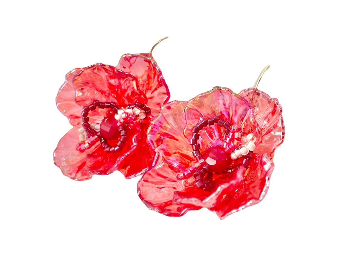 Hand beaded earrings - flower red -