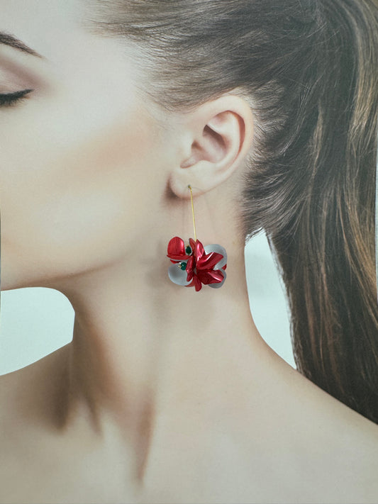 Upcycled earrings - bell flowers berry jam -