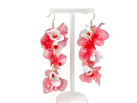 Upcycled earrings - red bell flowers - 14KGF