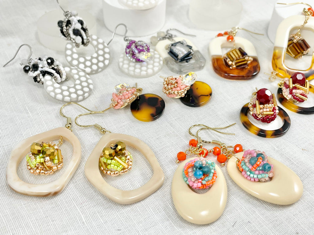 Hand beaded earrings - Marble -
