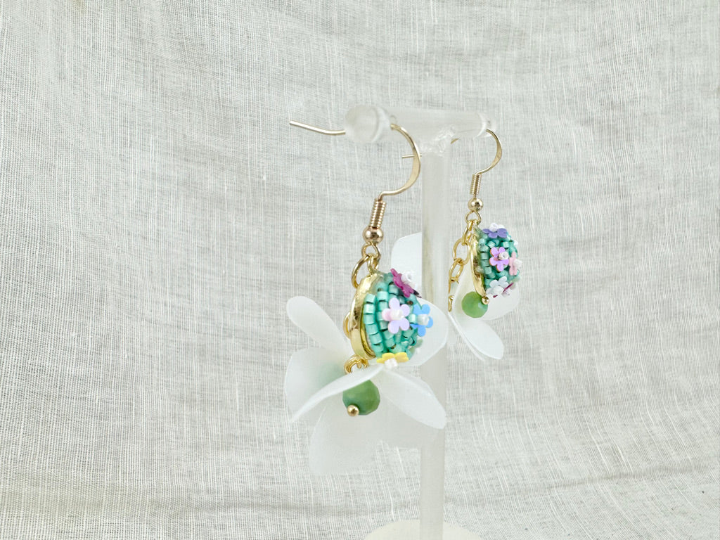 Upcycled earrings - Haute couture - Garden after rain