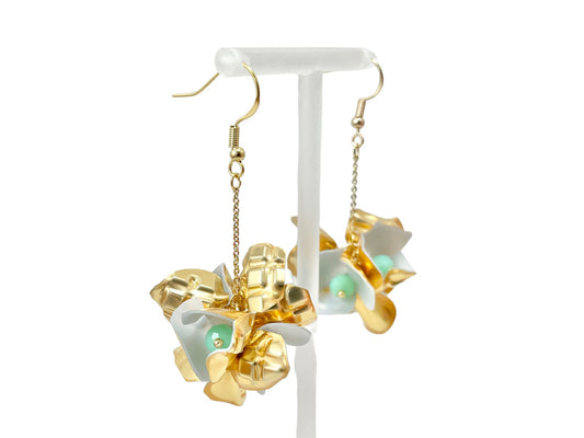 Upcycled earrings - gold bell flowers long - 14KGF