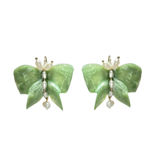 Upcycled butterfly earrings in soft mint green, handcrafted with a nature-inspired design and finished in a fresh Mint Breeze tone.