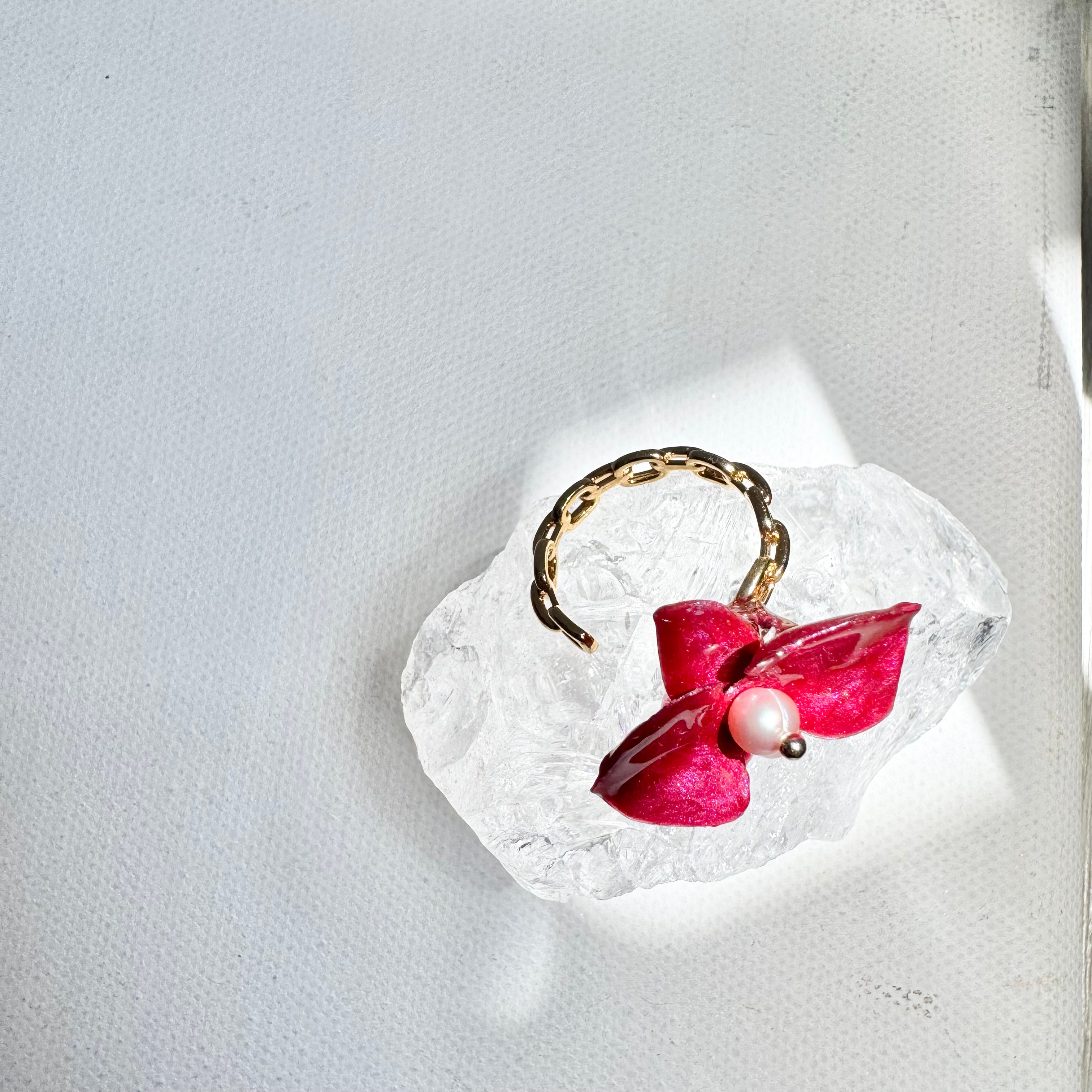 Dainty Orchid Ring - Burgundy -