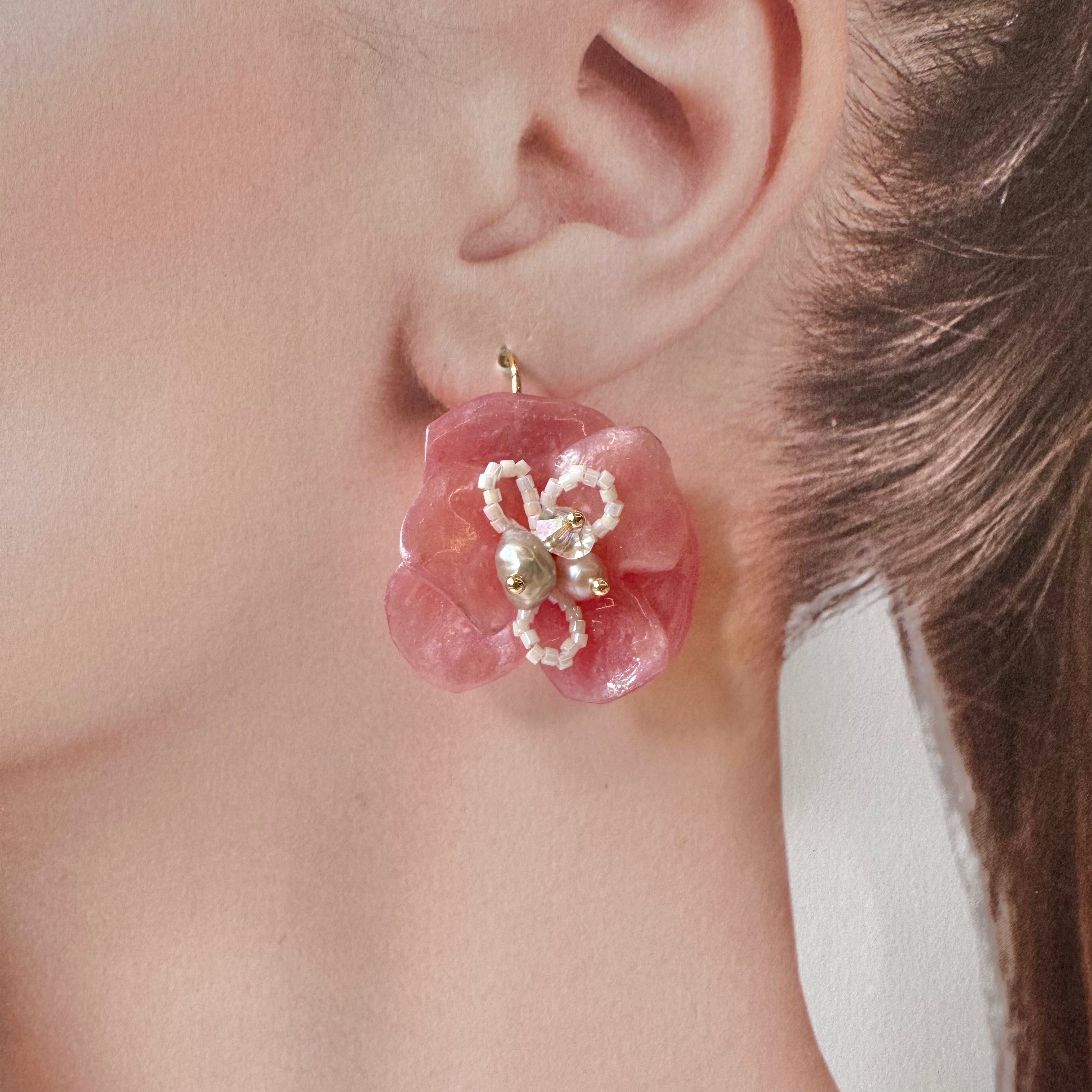 Enchanted Rose Earrings - Powder Pink Velvet -