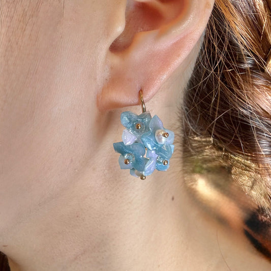 Hydrangea Bloom Earrings - Mist Blue -