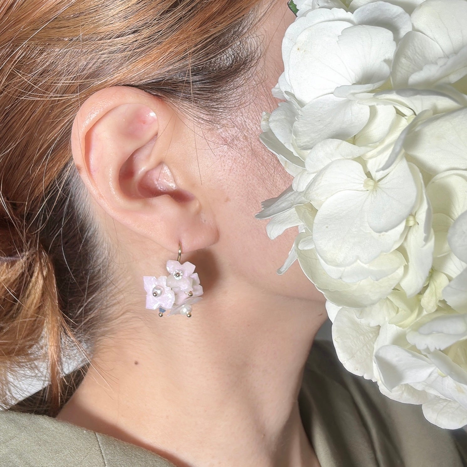 Hydrangea Bloom Earrings - Drizzle White -