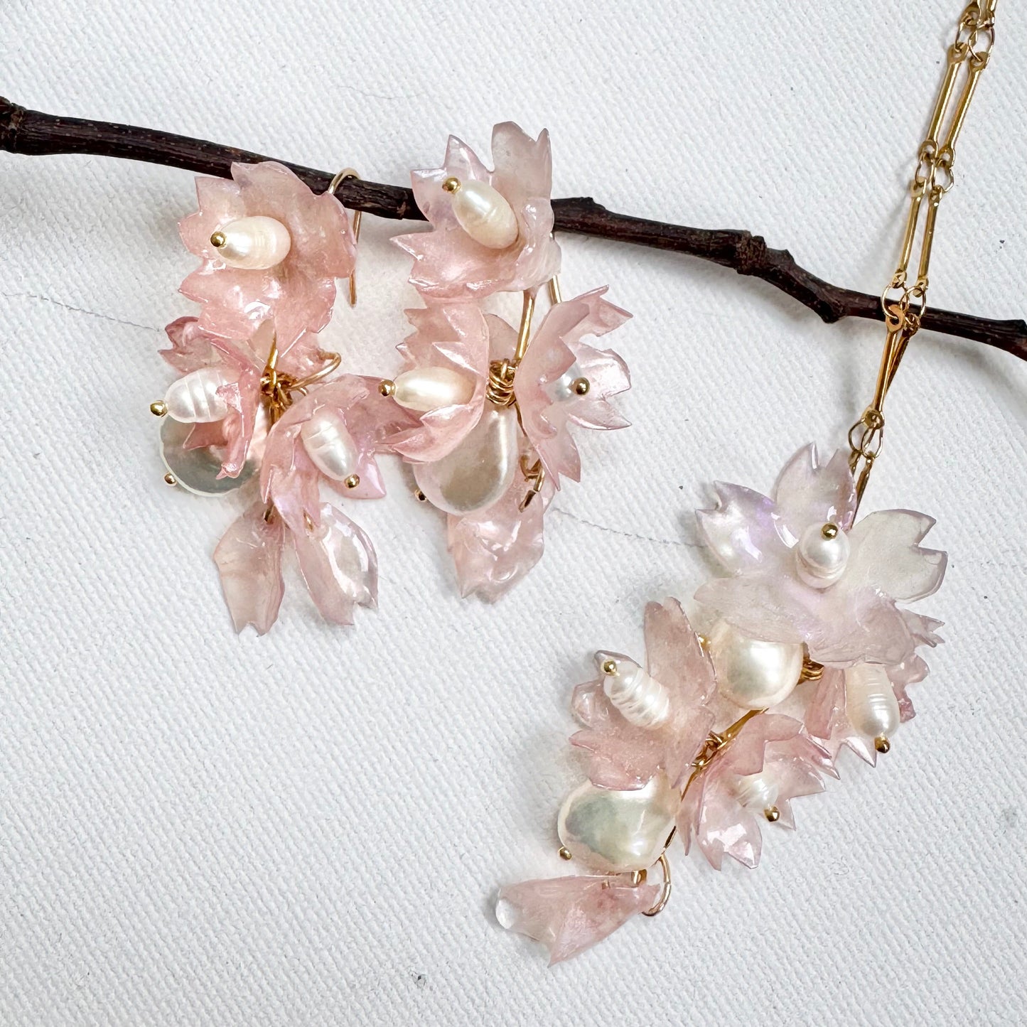 Sakura Veil Earrings - Silk Petal
