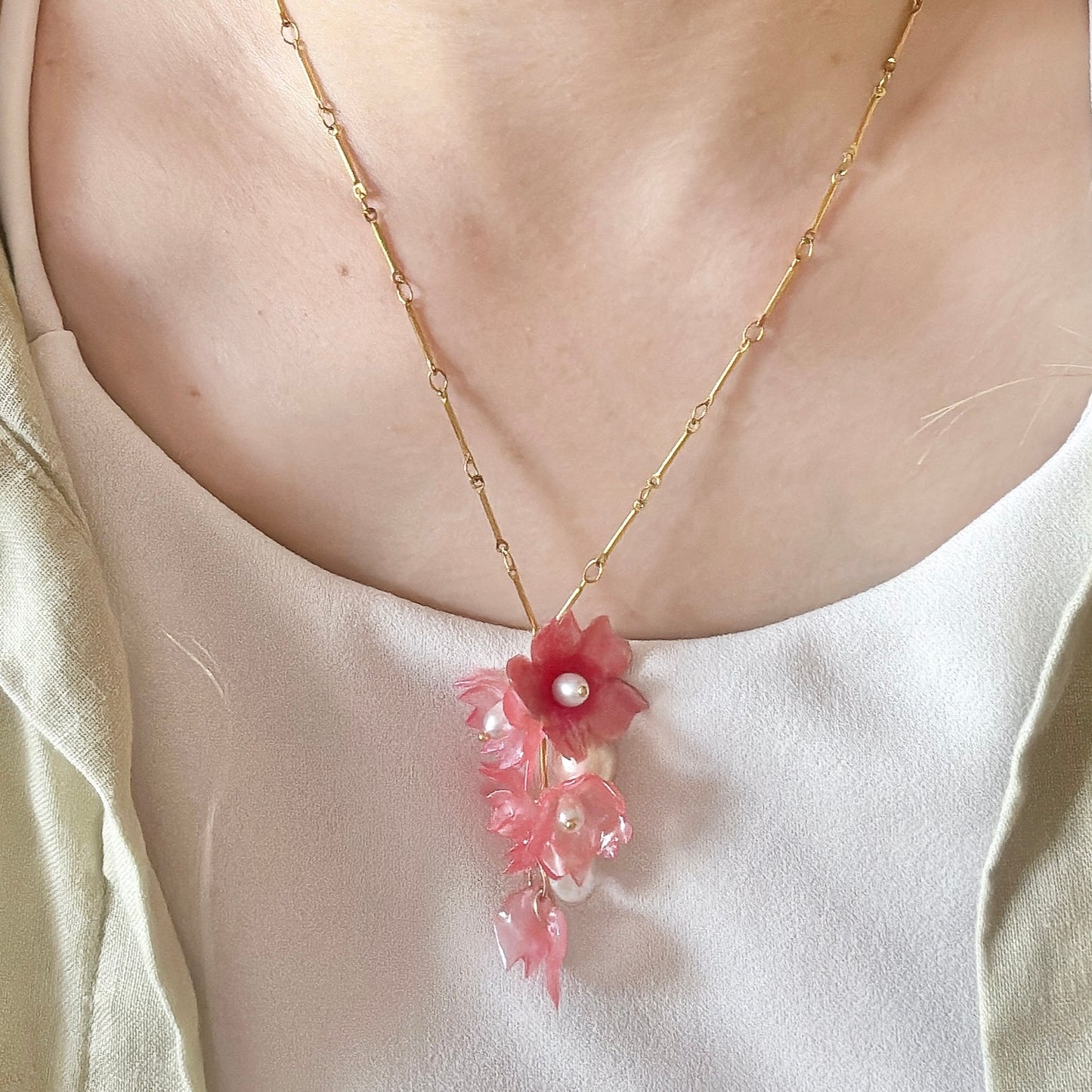 Sakura Veil Necklace - Cherry Blush