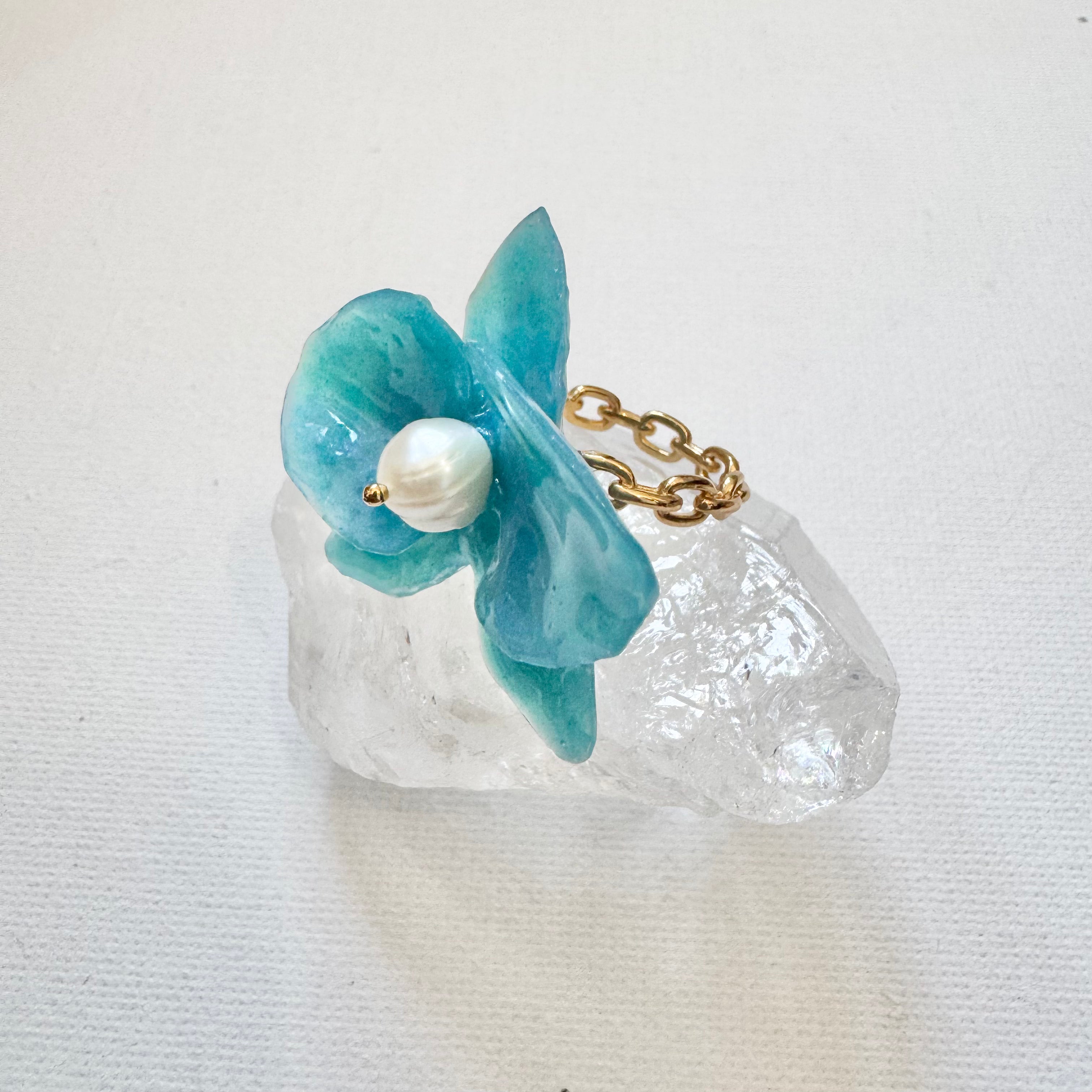 Eternal Orchid Milky Opal ring on white background - handmade jewelry