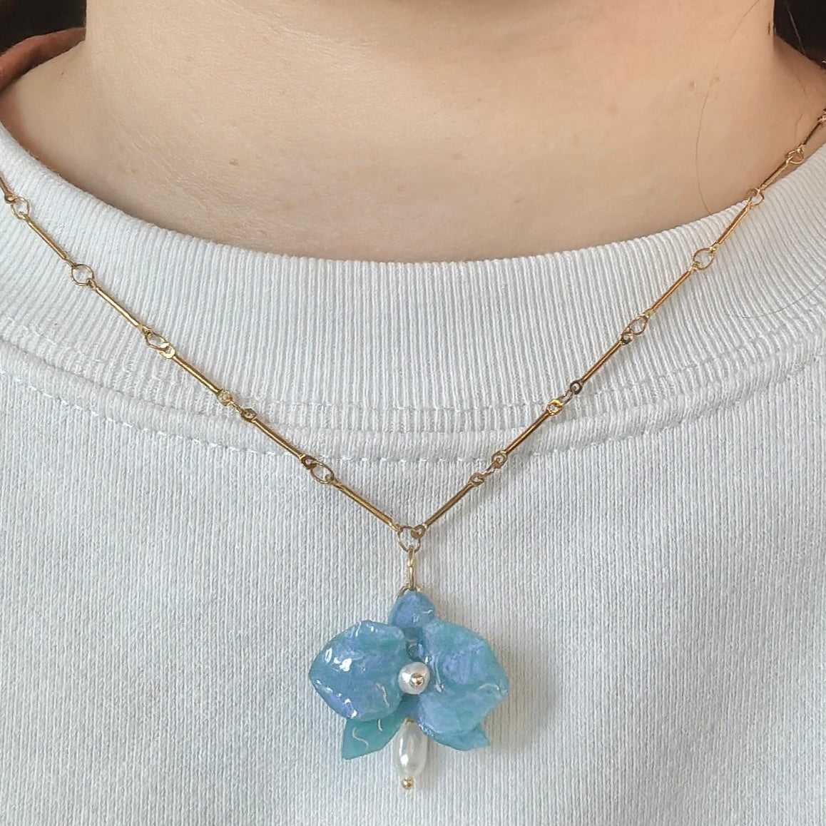 Dainty Orchid Necklace - Milky Opal -