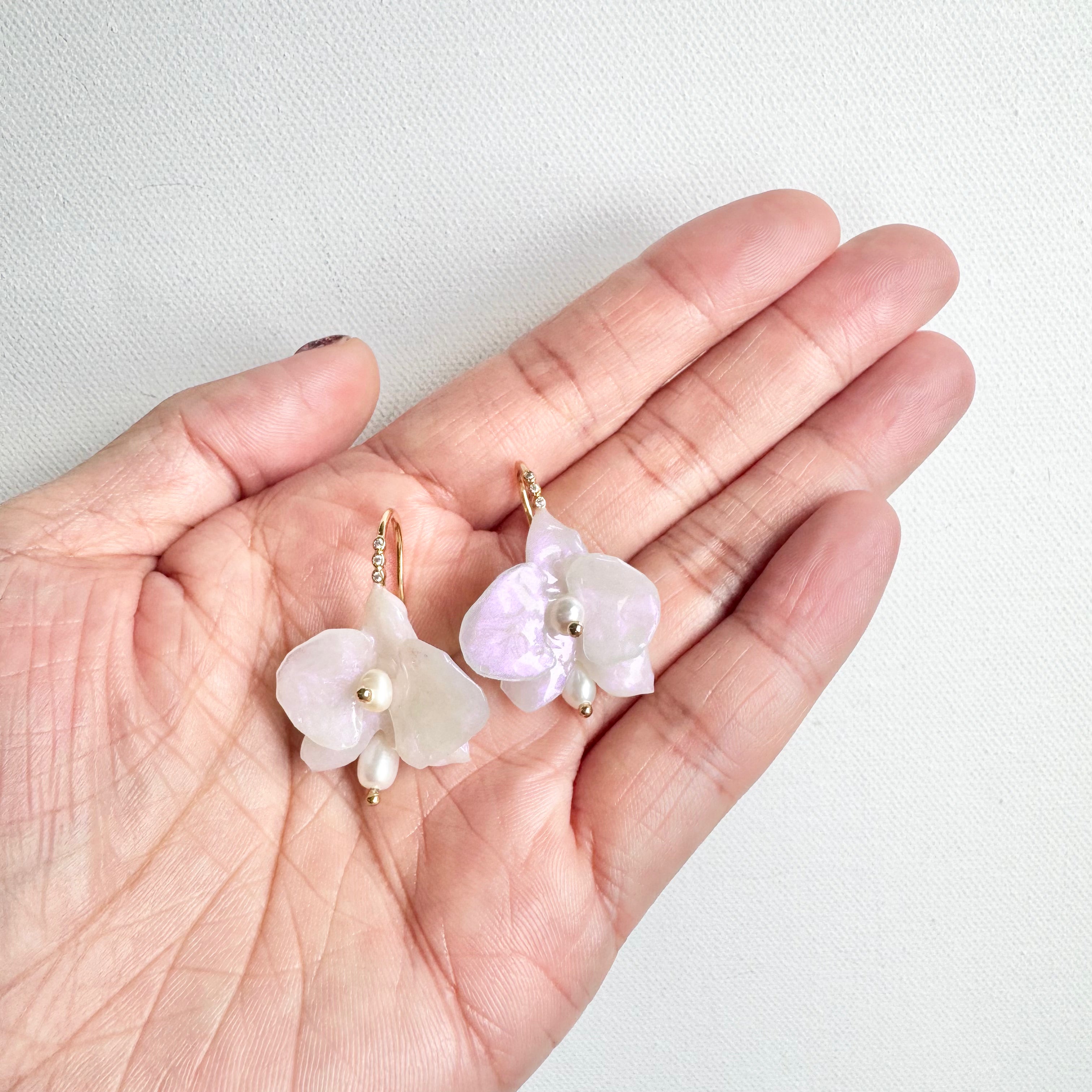Dainty Orchid Earrings - Pearl White -