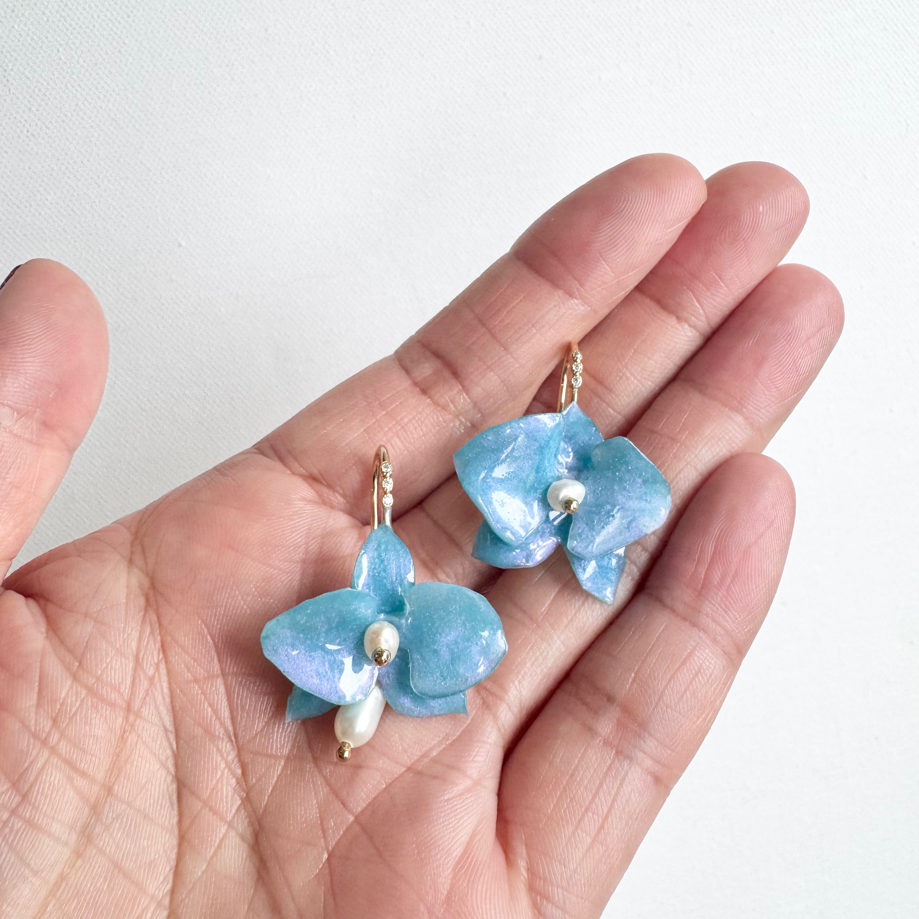 Dainty Orchid Earrings - Milky Opal -