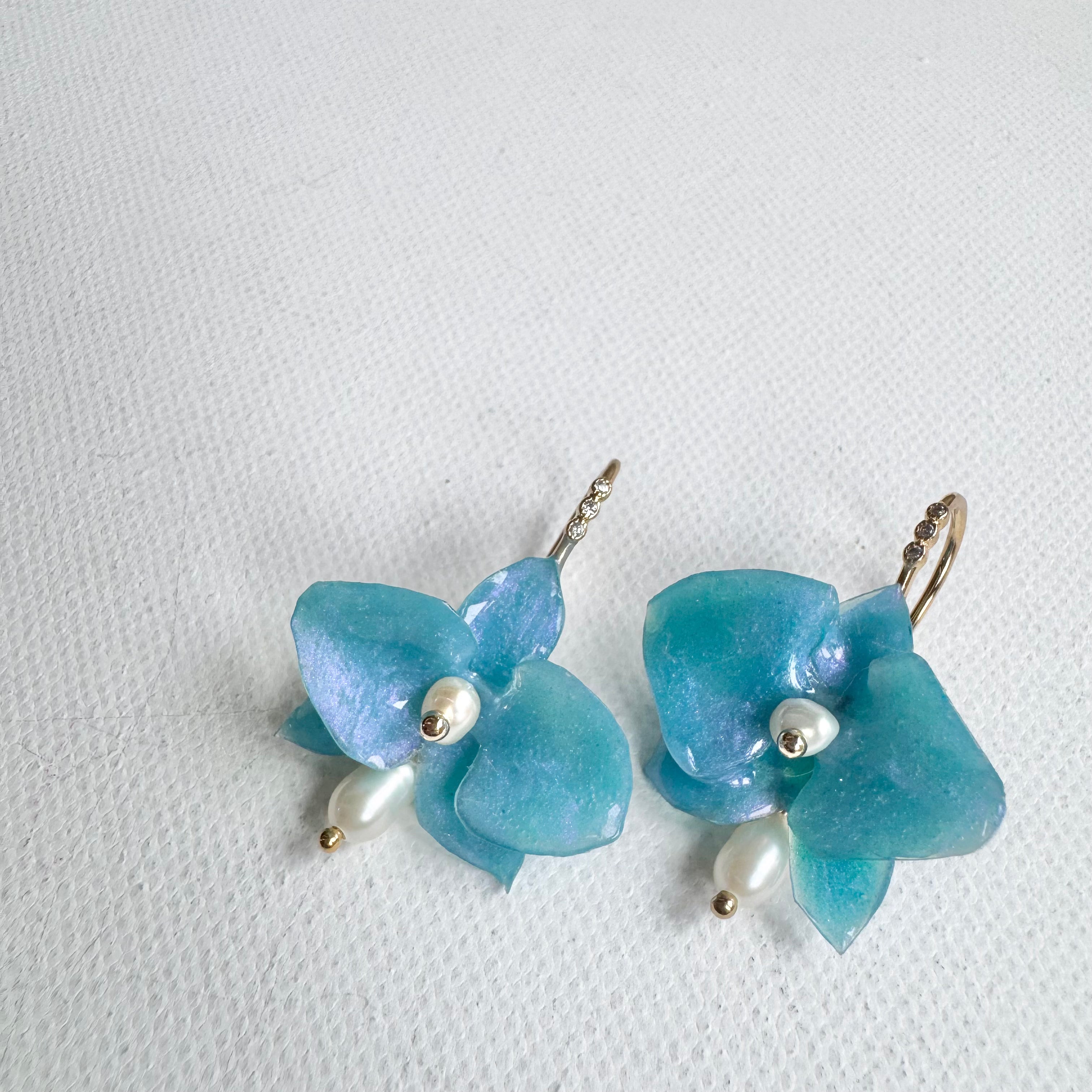 Dainty Orchid Earrings - Milky Opal -