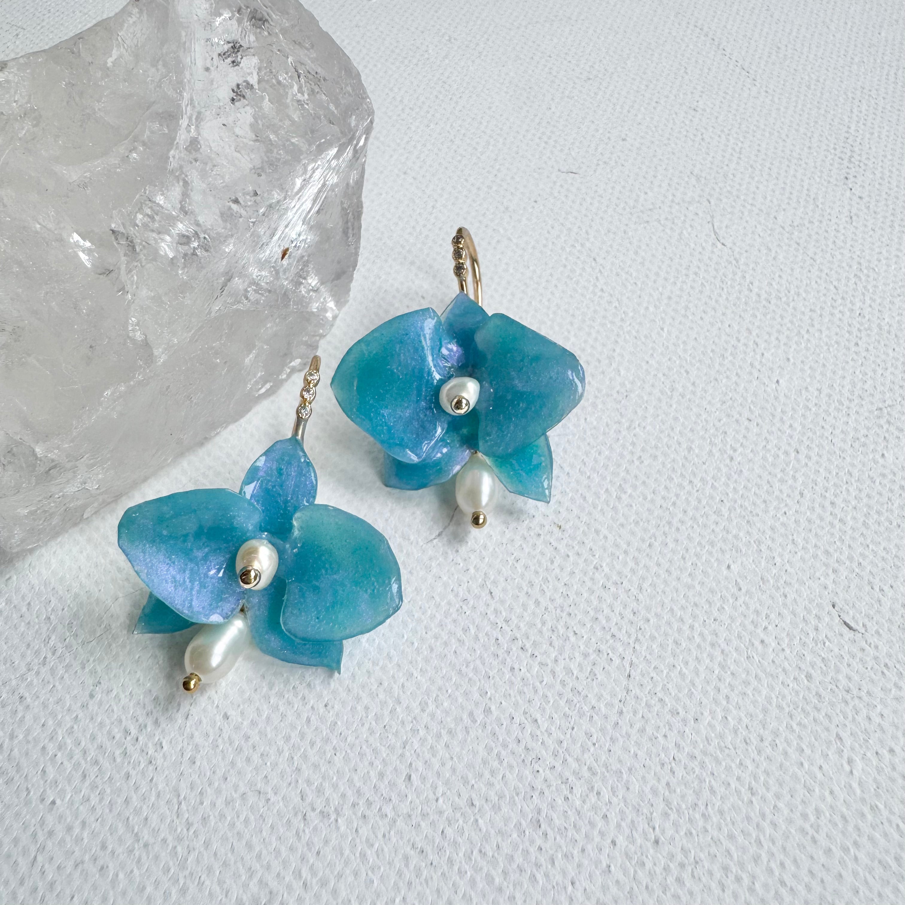 Dainty Orchid Earrings - Milky Opal -