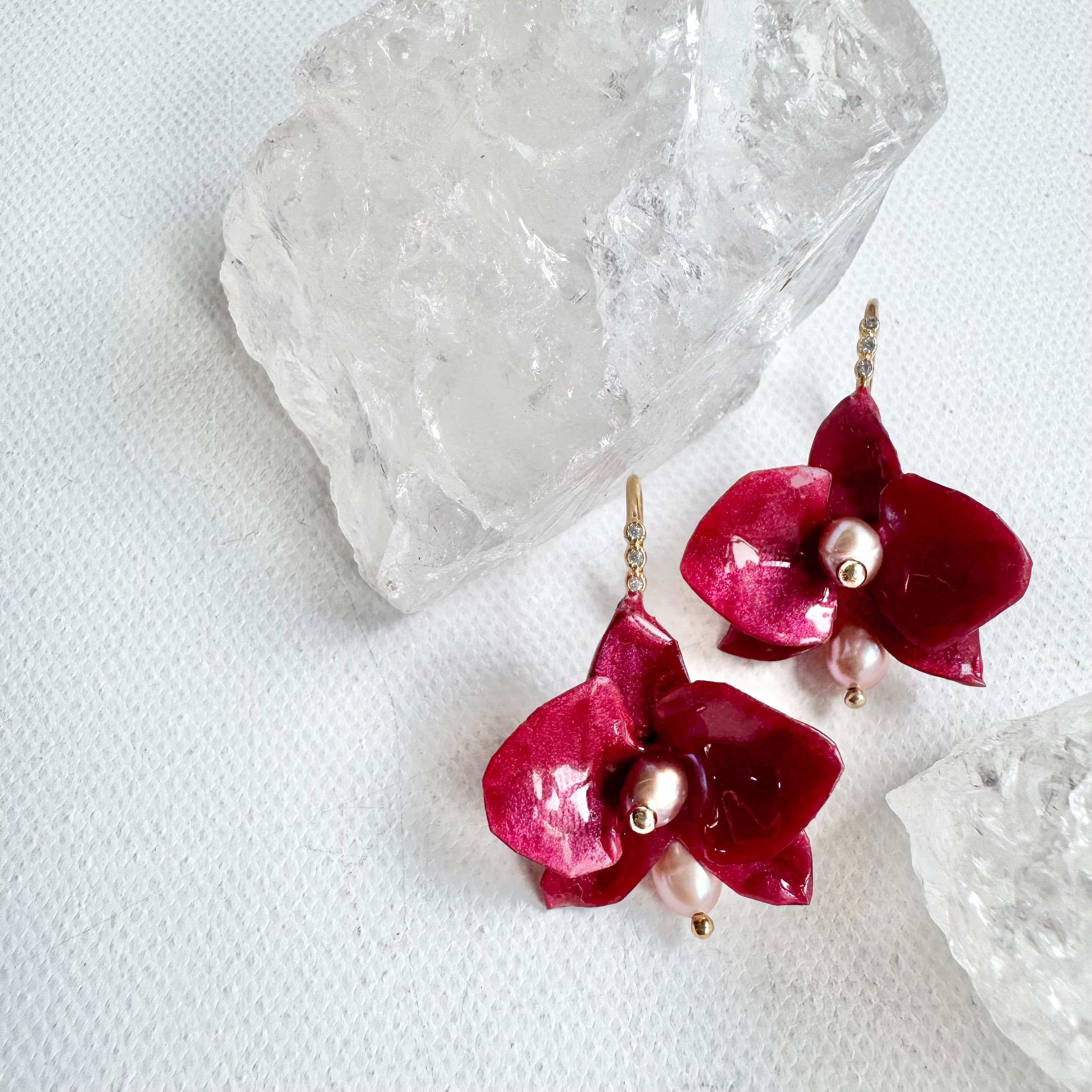 Dainty Orchid Earrings - Burgundy -