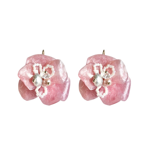 Enchanted Rose Earrings - Powder Pink Velvet -