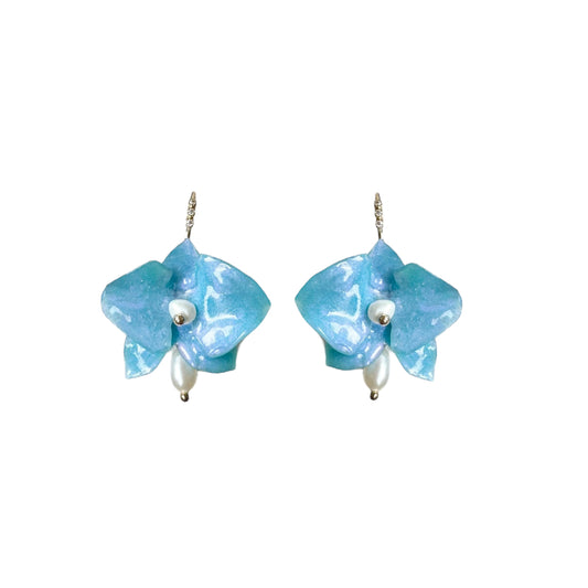 Dainty Orchid Earrings - Milky Opal -