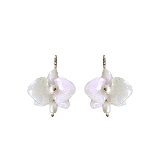 Dainty Orchid Earrings - Pearl White -