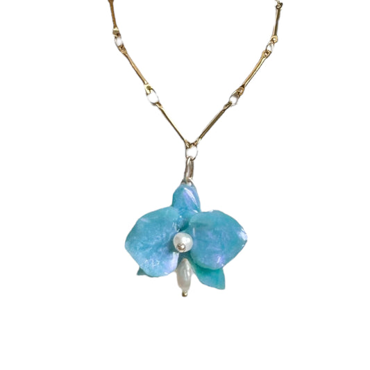 Dainty Orchid Necklace - Milky Opal -