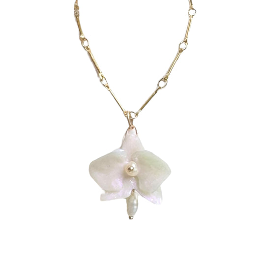 Dainty Orchid Necklace - Pearl White -