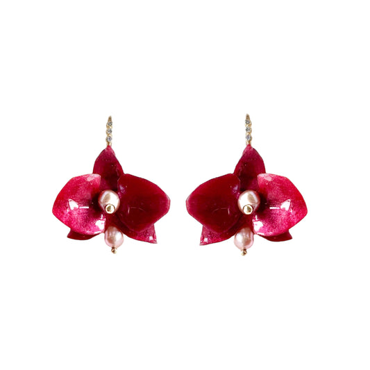 デンティー・オーキッド・ピアス 小さな胡蝶蘭  -バーガンディー-