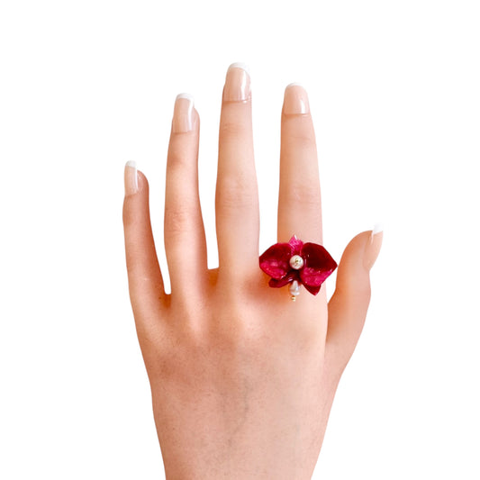 デンティー・オーキッド・リング 小さな胡蝶蘭 -バーガンディー-
