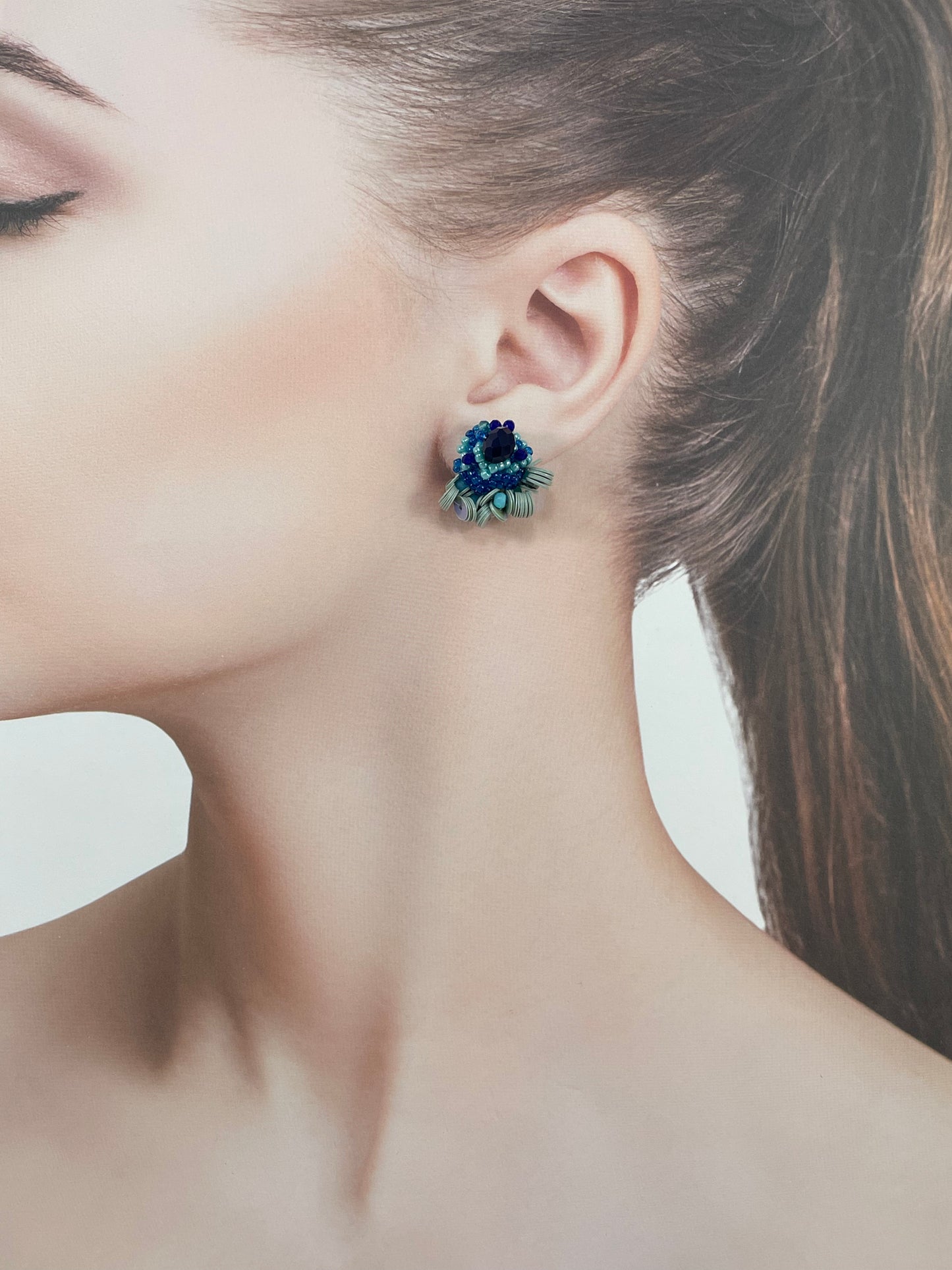 Hand beaded earrings - water -