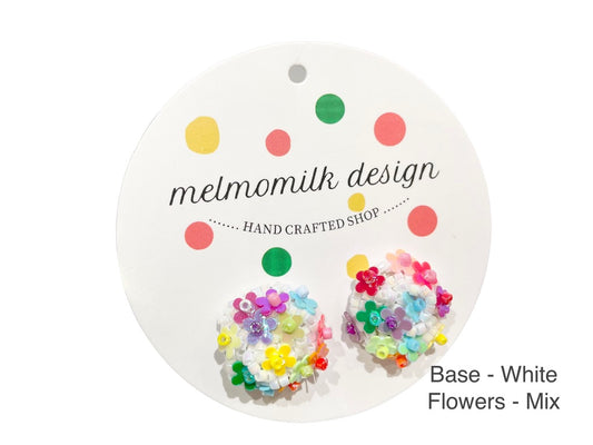 Hand beaded Kids Clip earrings - bouquet flowers - customisable
