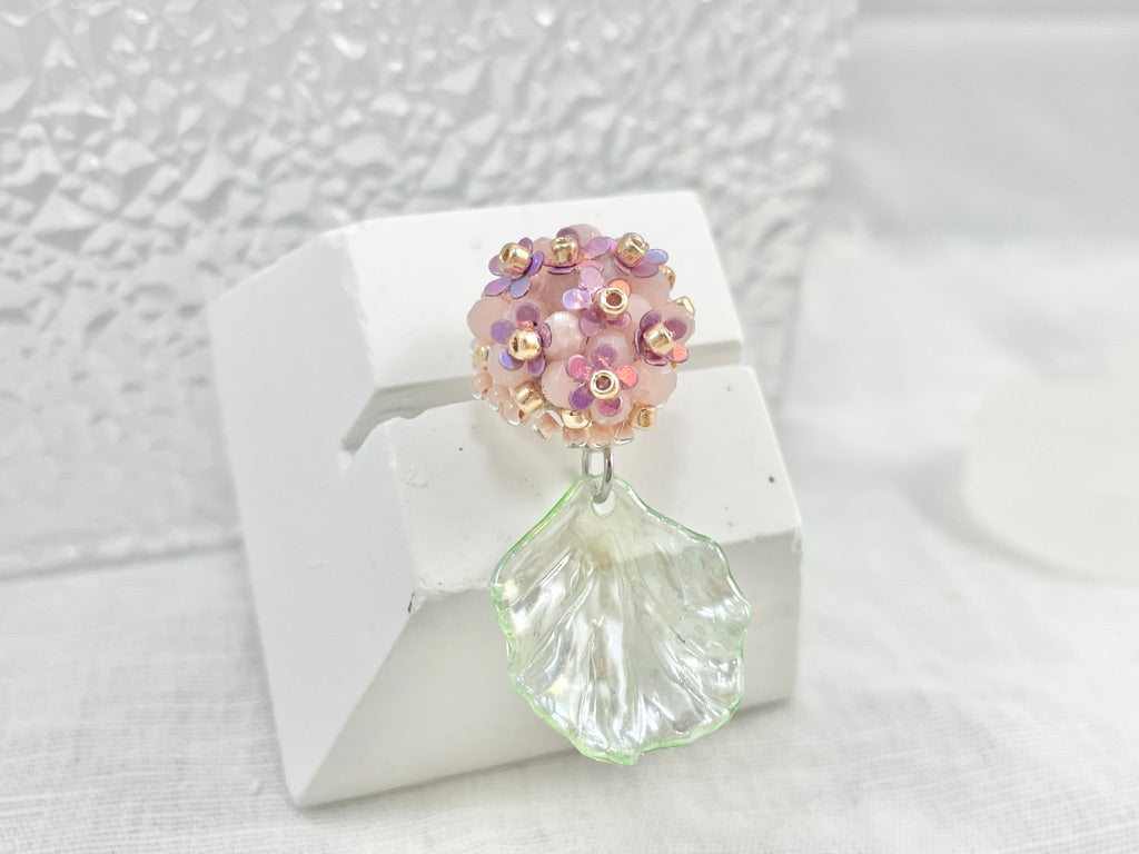 Hand beaded earrings - Pink Opal - 2 ways