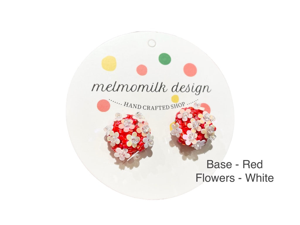 Hand beaded Kids Clip earrings - bouquet flowers - customisable