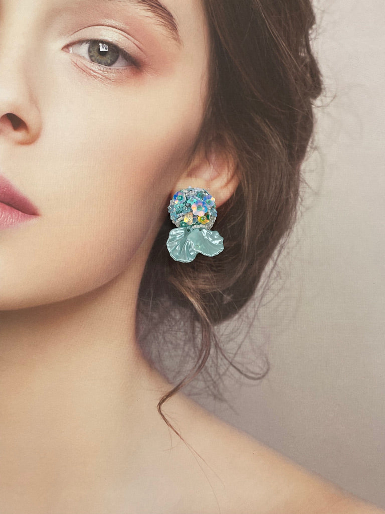 unique gift present colorful jewelry accessory beaded earrings handmade flower sequins