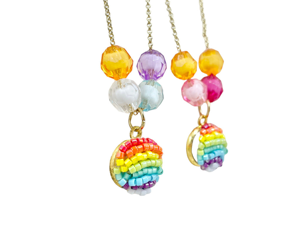 Rainbow kids necklace detail - colourful beaded jewelry