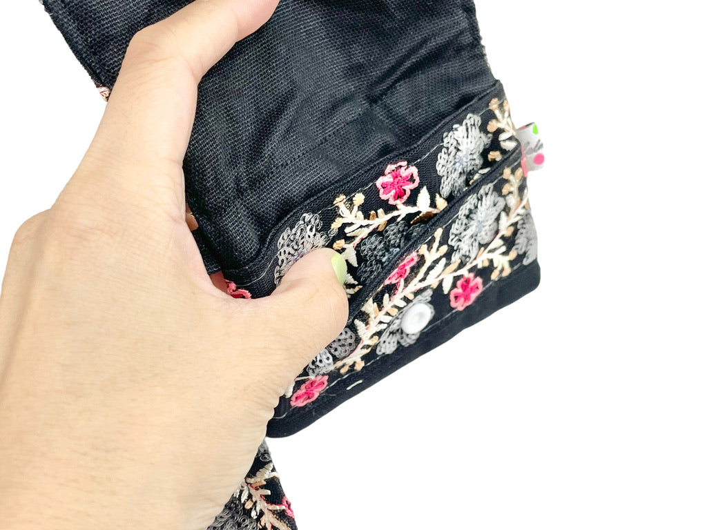 Small Wallet・Indian embroidery ribbon - Black -
