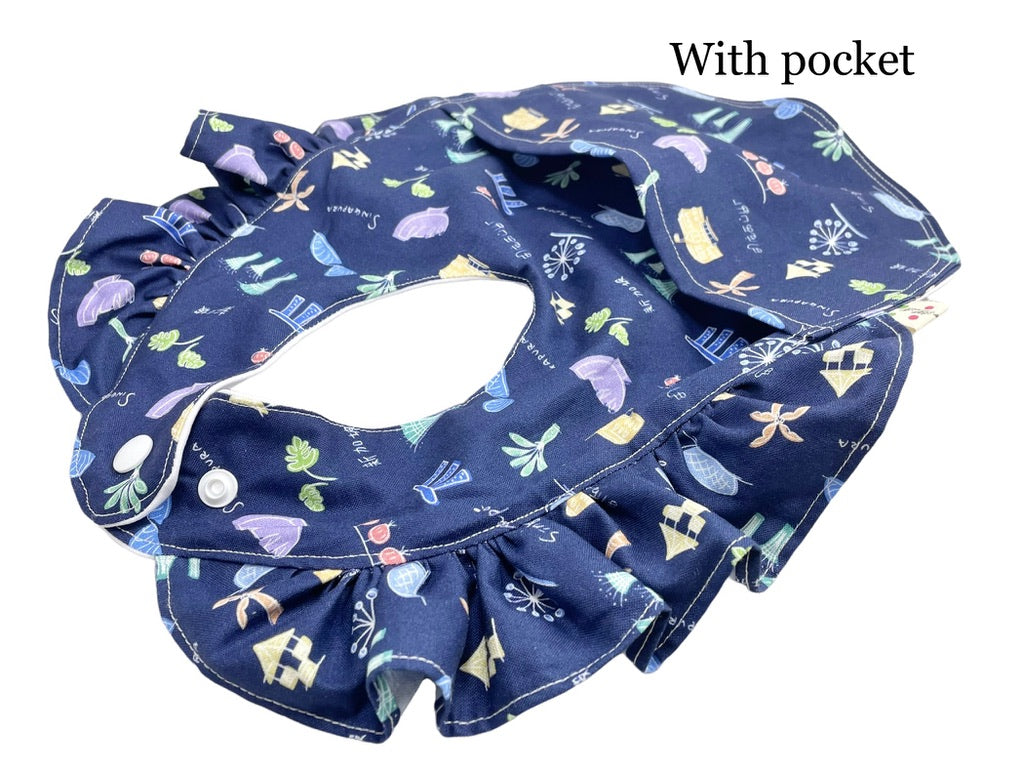 Frill sleeve baby bib -Singapura Navy-