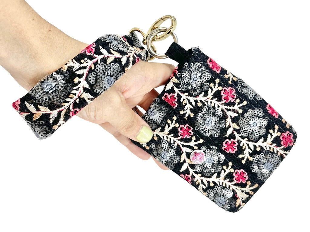 Small Wallet・Indian embroidery ribbon - Black -