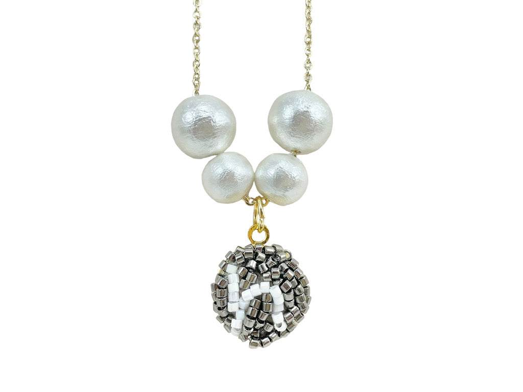 Hand beaded cotton pearl necklace - Alphabet- BLACK