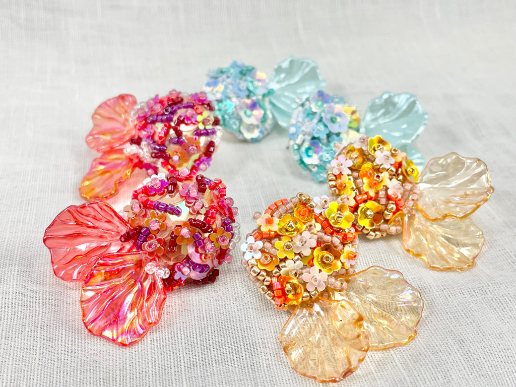 unique gift present colorful jewelry accessory beaded earrings handmade flower sequins