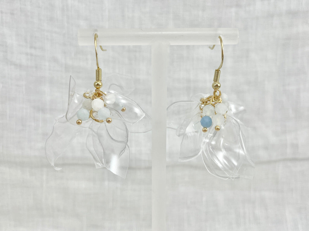 upcycled-plastic-earrings-petals-aquamarine-14kgf-sustainable-unique-gift-idea-recyled-jewelry