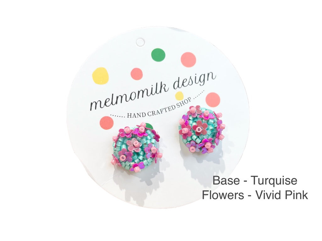 Hand beaded Kids Clip earrings - bouquet flowers - customisable