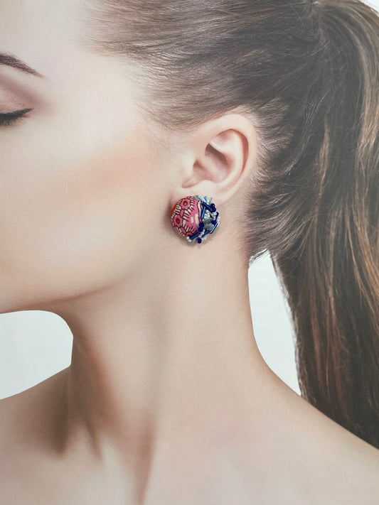 Hand beaded earrings - Indian cotton -