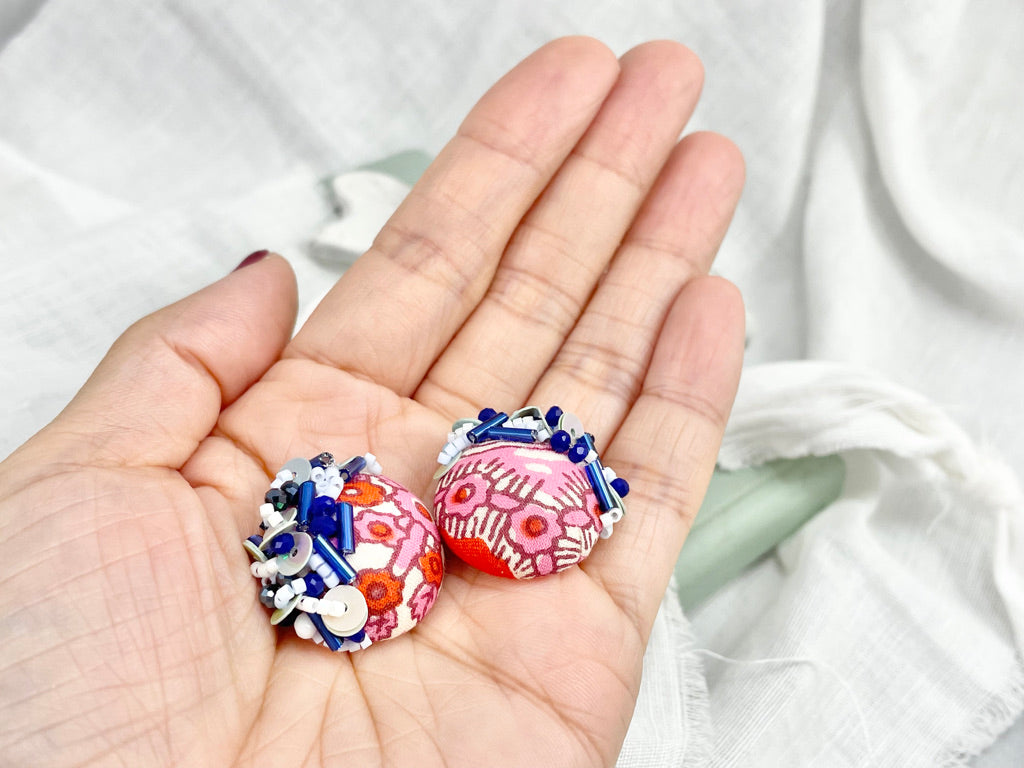 Hand beaded earrings - Indian cotton -