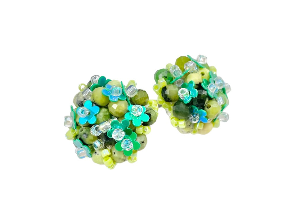 Hand beaded earrings - Green Turquise - 2 ways