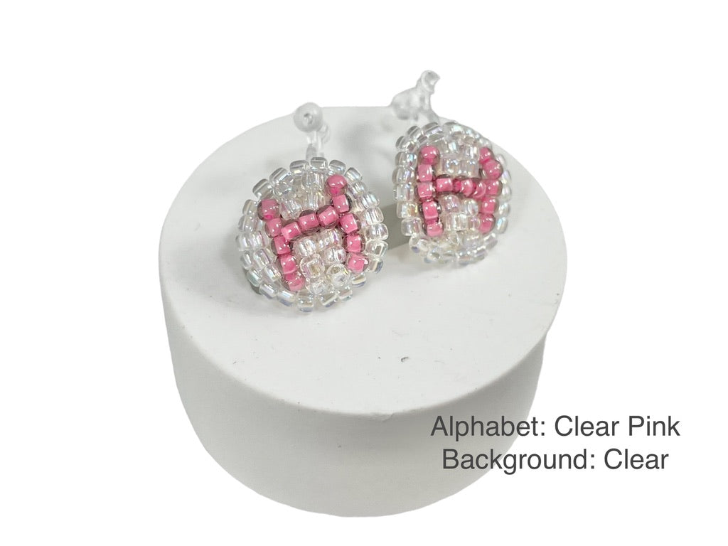 Hand beaded kids clip earrings - Alphabet - CLIP
