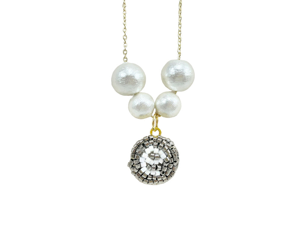 Hand beaded cotton pearl necklace - Alphabet- BLACK