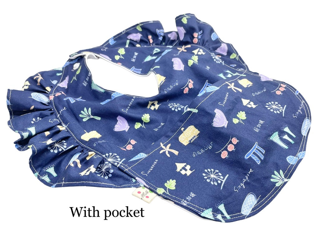 Frill sleeve baby bib -Singapura Navy-