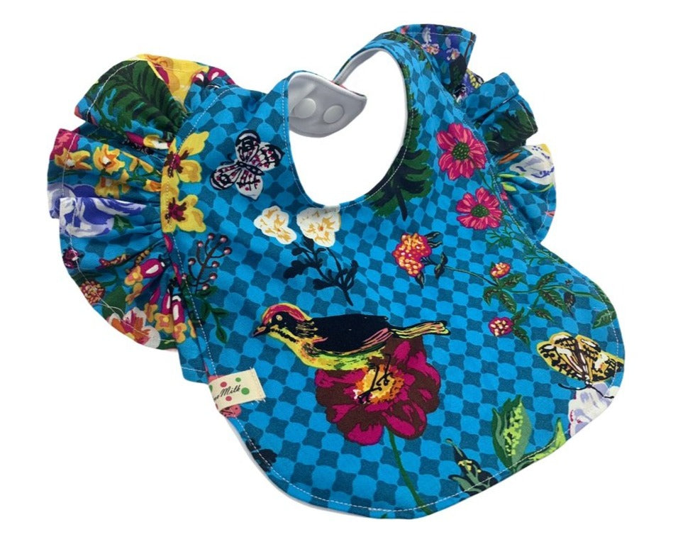 Frill sleeve baby bib -Flower garden-