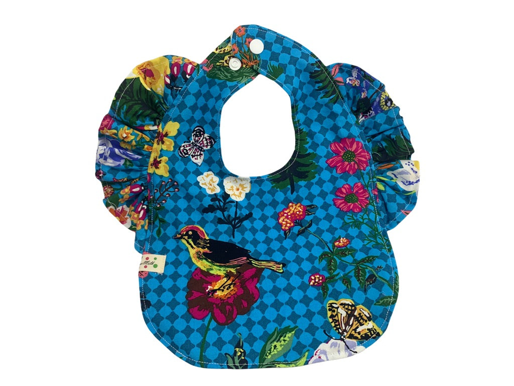 Frill sleeve baby bib -Flower garden-