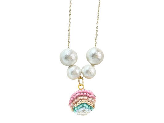 Hand beaded cotton pearl necklace - RAINBOW-