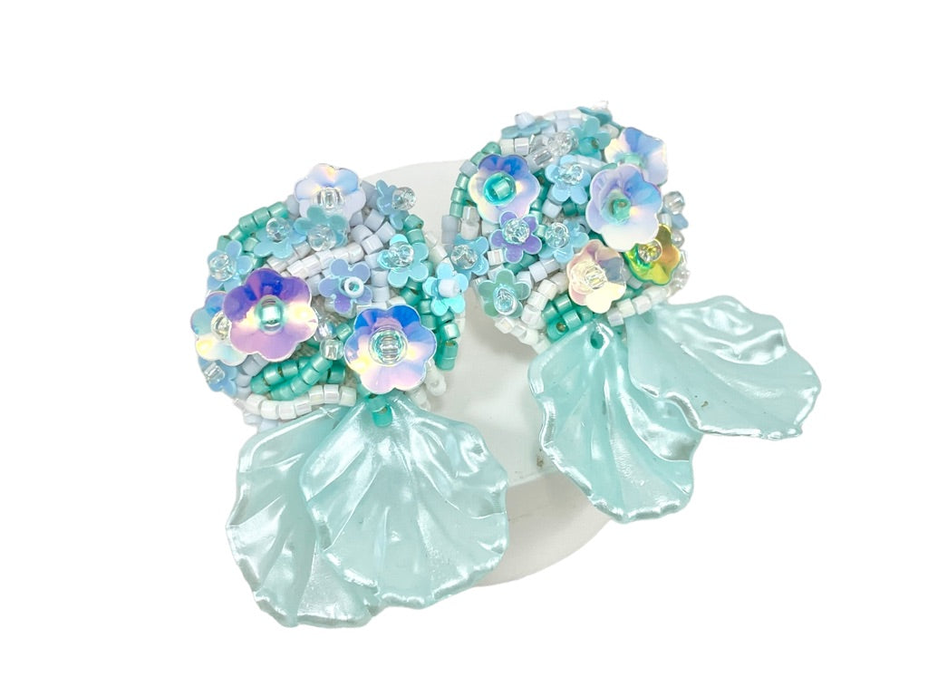 unique gift present colorful jewelry accessory beaded earrings handmade flower sequins